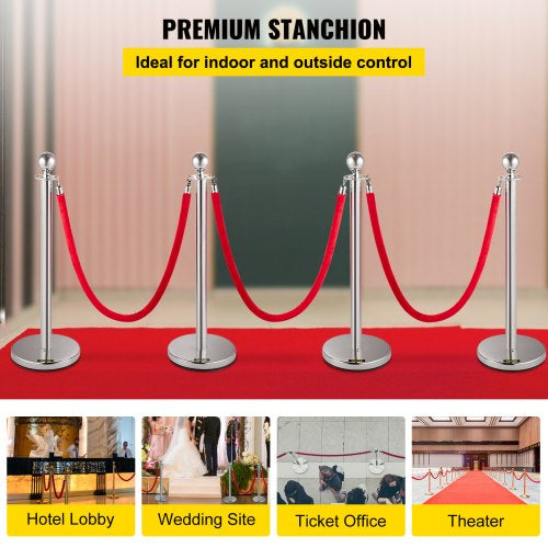 Silver Crowd Control Barriers Posts Stanchions & Ropes