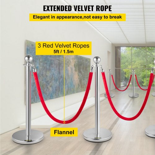 Silver Crowd Control Barriers Posts Stanchions & Ropes