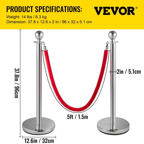 Silver Crowd Control Barriers Posts Stanchions & Ropes