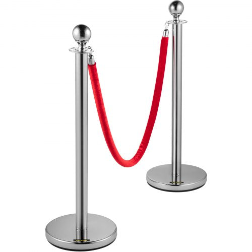 Silver Crowd Control Barriers Posts Stanchions & Ropes