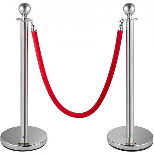 Silver Crowd Control Barriers Posts Stanchions & Ropes