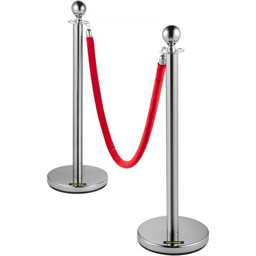 Silver Crowd Control Barriers Posts Stanchions & Ropes