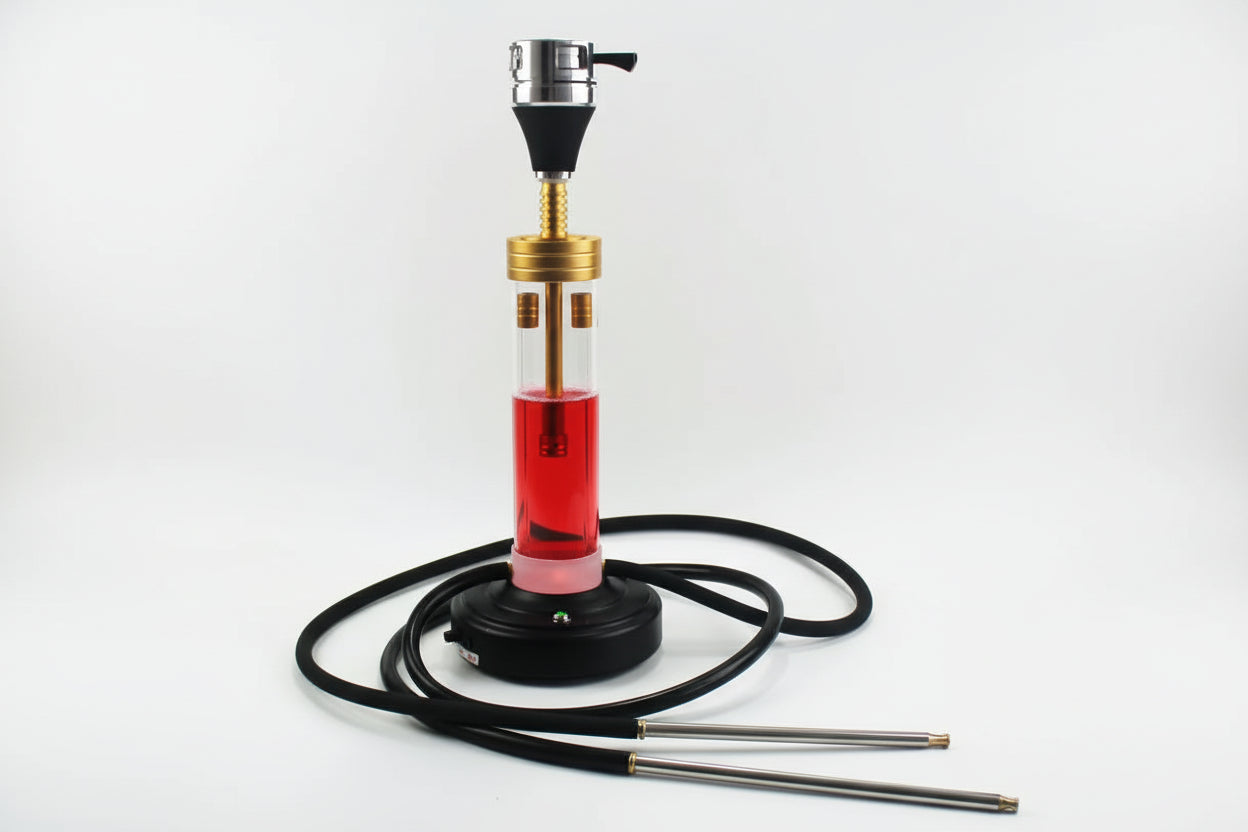 Shisha pipe with red liquid on a white background