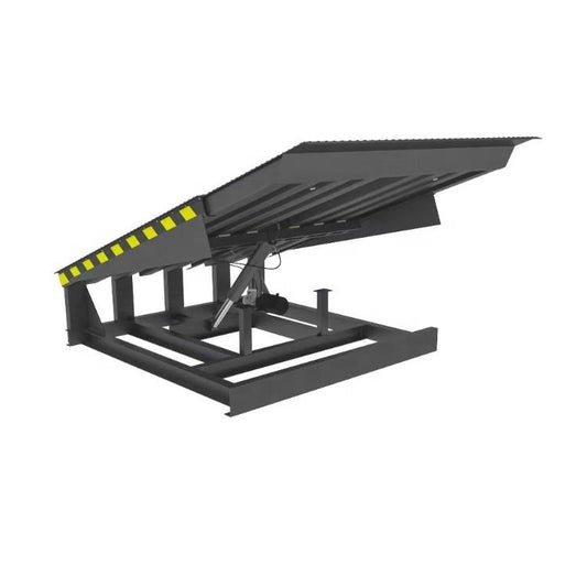 Black hydraulic lift platform on a white background