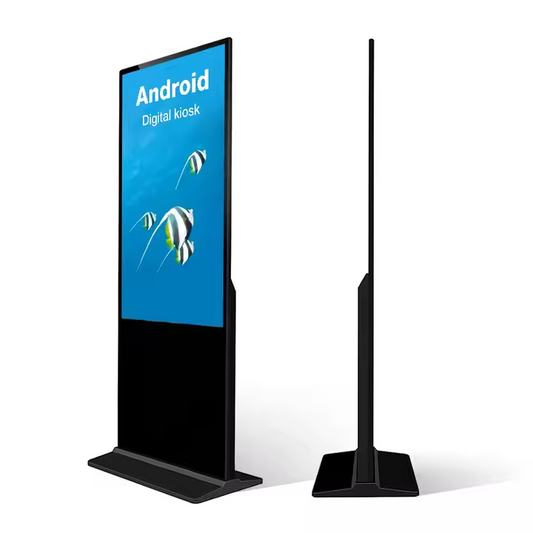 43” LED Touchscreen Indoor Digital Kiosk Floor Standing with Android branding on a white background