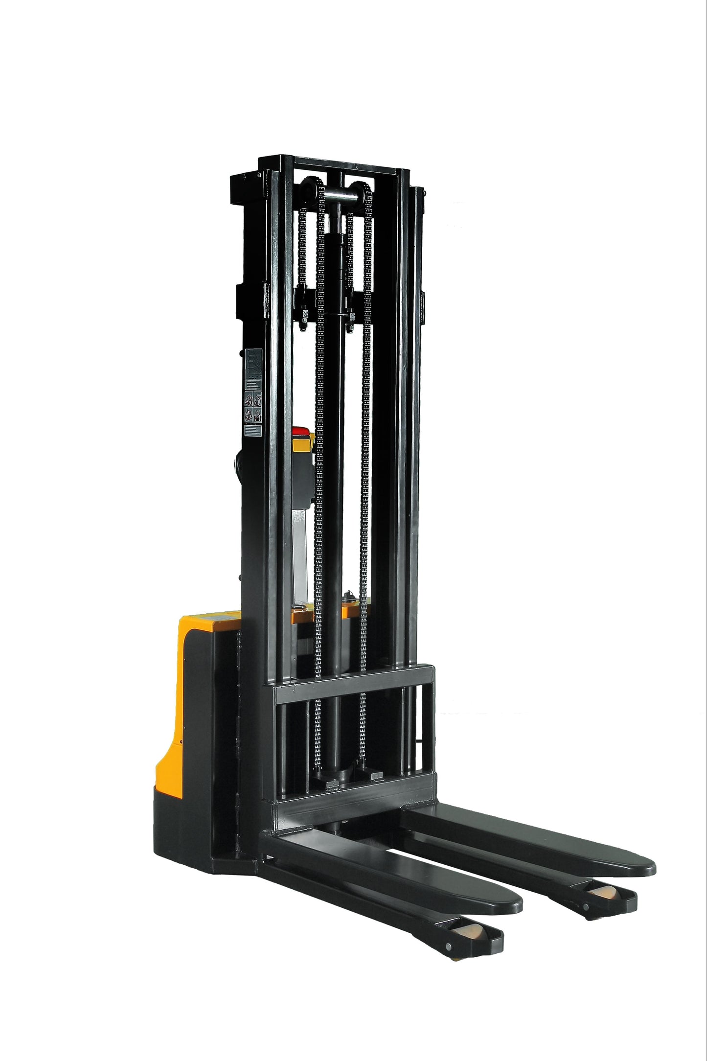 Black and yellow forklift on a white background