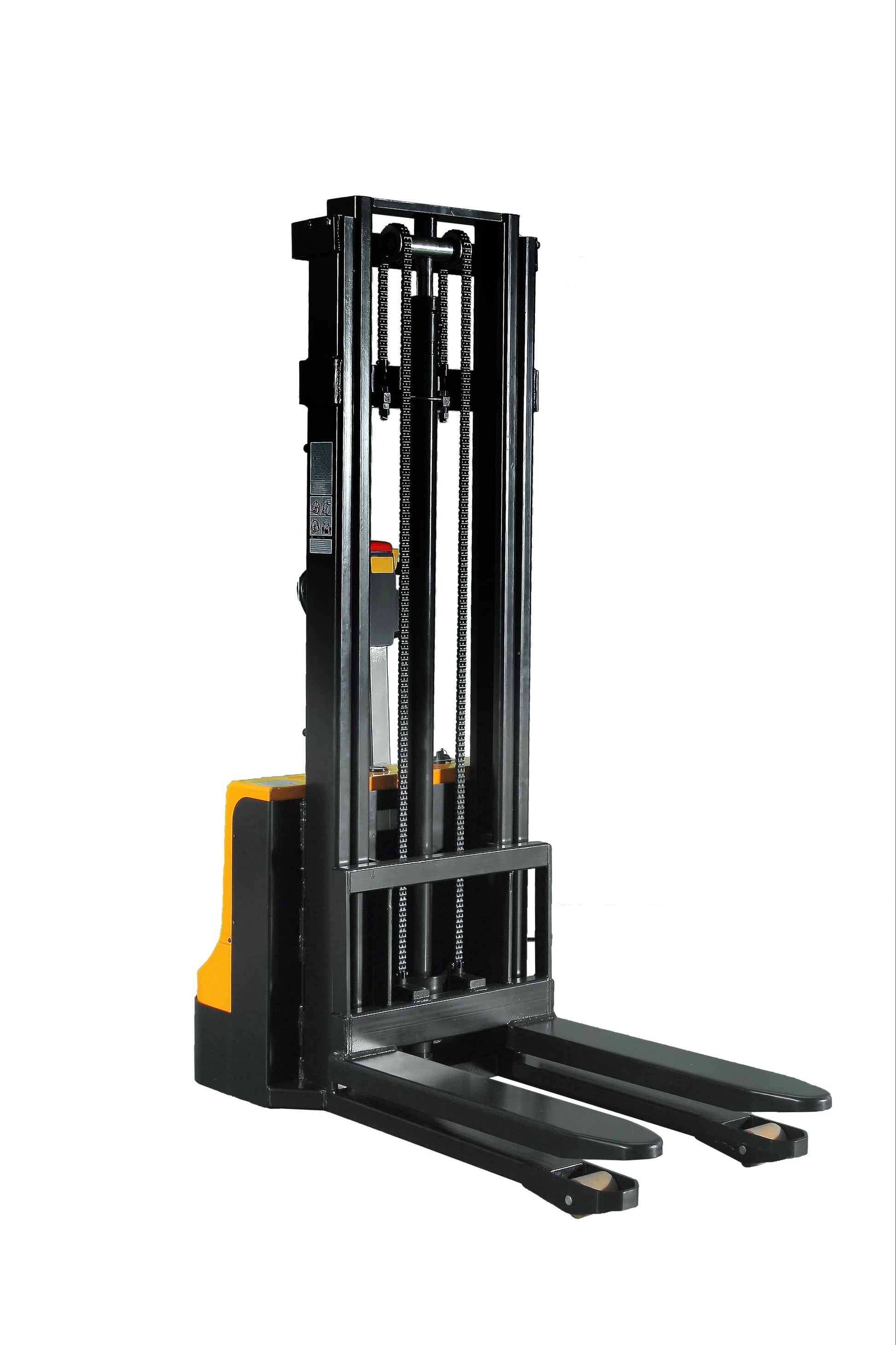 Black and yellow forklift on a white background