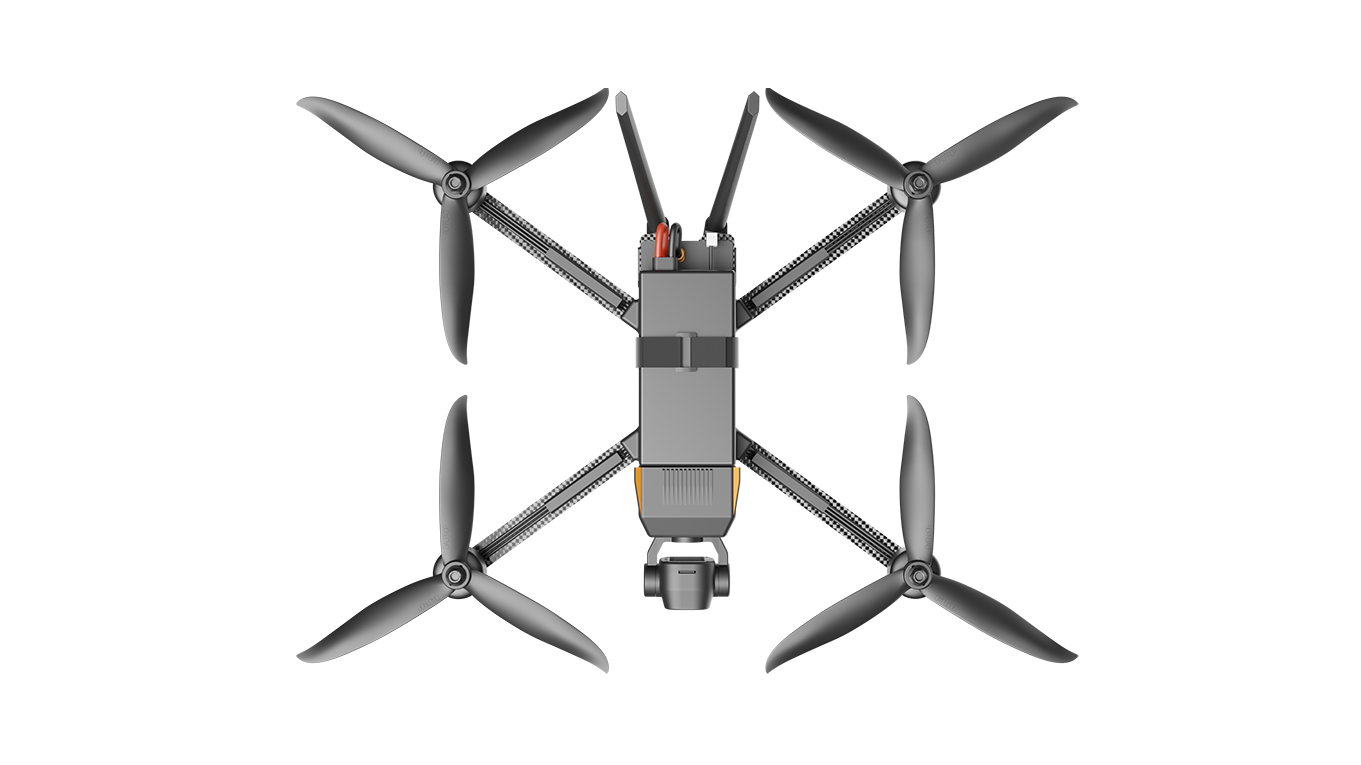 Top view of a drone with propellers on a white background